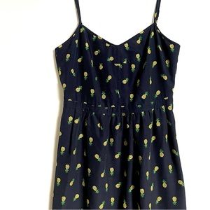 JCrew navy blue pineapple print lined dress with pockets